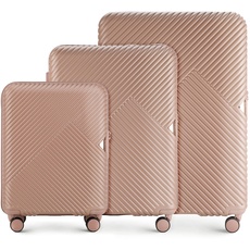 WITTCHEN Reisekoffer Koffer-Set 3tlg Trolley Polycarbonate Hartschalen Trolley 4 Rollen Kombinationsschloss TSA (S+M+L) Rosa