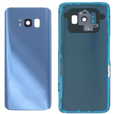 (Set) Akku-Abdeckungen + doppelseitigem Klebeband + Linse kompatibel für Samsung Galaxy S8 G950 G950F Ersatzglas Rückseite Rückseite Abdeckung Aufkleber + Objektiv Kamera (Blau)