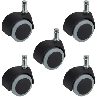 Dörner + Helmer 5 Stück Parkettdoppelrollen Drehstuhlrollen Bürostuhlrollen 50mm, spurfrei, Tragkraft 40kg