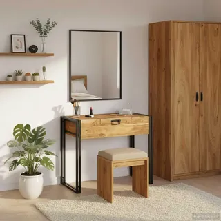 vidaXL Schlafzimmer-Frisiertische mit Speicher Braun Massivholz Akazie - Braun