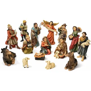 Faithful Treasure 15-teiliges Krippen-Set, handbemalte Figuren für Weihnachtskrippe, 10,2 cm hoch