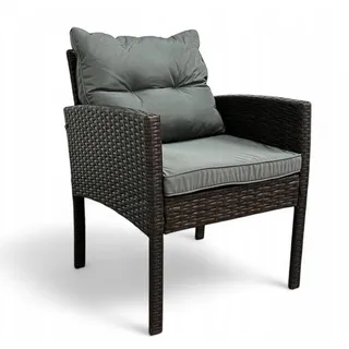 BETTSO Polyrattan Gartensessel KORFU Braun - Inkl. dicke Kissen in Grau - Bequemer Lounge-Sessel für Balkon, Terrasse & Garten - Robust - Beige