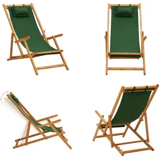 vidaXL Klappbarer Strandstuhl Eukalyptus Massivholz und Stoff Grün - Strandstuhl - Strandstühle - Campingstuhl - Campingstühle - Grün