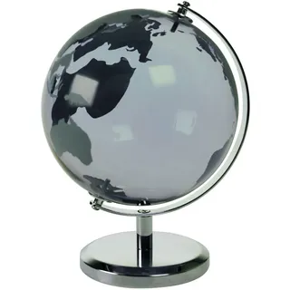 Ambia Home Globus , Grau , Metall, Glas , Uni , rund , 14x19x15 cm , Kunsthandwerk, zum Stellen , Dekoration, Dekofiguren & Skulpturen, Dekoobjekte