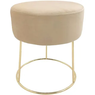 Echtwerk runder Sitzhocker Marilyn, Polsterhocker aus Samtstoff, Schminkhocker mit Metallbeinen in Gold, Hocker geeignet für Schlaf- und Wohnzimmer, Fußhocker bis 150 kg belastbar, Creme
