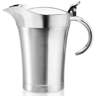 Premium Edelstahl Thermo Sauciere, Doppelt Isoliert Eleganter Silberner Thermo Sauciere Soßenkanne Perfekt für Abendessen Partys (750ml)