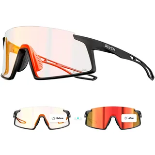 SCVCN Selbsttönende Fahrradbrille UV400 Herren Damen S467 | Klar zu Silber CAT.1-CAT.2, UV-abhängige Tönung, breite Schildsicht, TR90 Komfort bei wechselndem Tageslicht