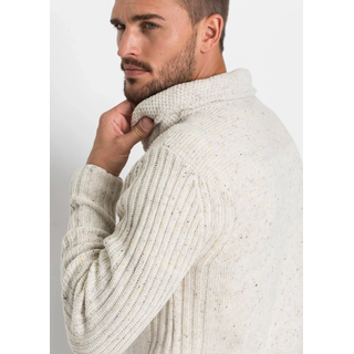 Strickpullover BONPRIX, Herren, Gr. 44/46 (S), beige, Strick, Obermaterial: 100% Polyacryl, kontrastfarbene Details, unifarben, regular fit hüftbedeckend, Rundhals, Strickbündchen, Pullover Strickpullover, mit Schalkragen und Knopfverschluss, Langarm