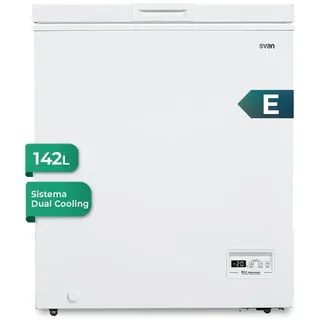 Svan Congelador horizontal Blanco SCH1501EDC. Capacidad 142 Litros, Dual Cooling, 1 Cesta, Bajo nivel Sonoro, Eficiencia Energética Clase E [Clase de eficiencia energética E]