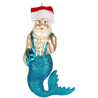 BRUBAKER Meerjungmann - Handbemalte Weihnachtskugel aus Glas - 14 cm Baumkugel Unterwasser Weihnachtsmann mit Sixpack - Mundgeblasener Christbaumschmuck - Figur Lustig Deko Anhänger
