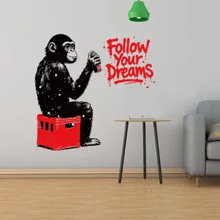 PLIGREAT Banksy Gorilla Wandtattoo Entfernbare Vinyl Wandaufkleber Inspirierende Banksy Graffiti Kunst Wandaufkleber Für Schlafzimmer Wohnzimmer Kinderzimmer Büro Zuhause DIY Dekoration 90 x 30cm