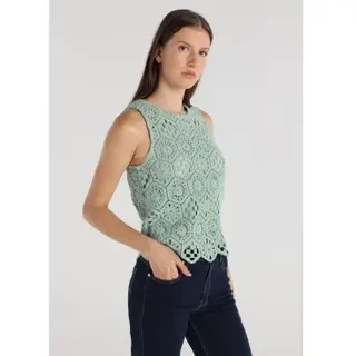 Victorio & Lucchino, V&L für Damen. 330288119 Ärmellose Bluse grüner Stanzdruck (L), Lässig, Baumwolle, Ärmellos / Hosenträger