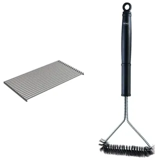 RÖSLE Edelstahl Grillrost mit Reinigungsbürste, Hochwertige Grillbürste für Roste aus Edelstahl, Chrom und Emaille, Stahlborsten, Länge 43 cm