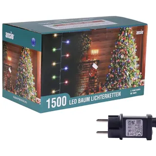 ANSIO® Lichterkette außen Innen 37.5m 1500 LED Büschellichterkette Cluster Weihnachtsbaum Lichtketten Strom Für Weihnachten, Balkon, Weihnachtsdekoration | Bunt Weihnachtsbeleuchtung |Grünes Kabel