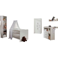 Bild »Lea«, (Set, 5 St., Bett, Wickelkommode, Schrank, Standregal, Wandboard), Bett + Wickelkommode + 3-trg. Schrank + Standregal + Wandboard, weiß