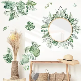 decalmile Wandsticker Palmblatt Blätter Wandtatto Eukalyptus Tropische Blätter Pflanzen Palme Grün Wandaufkleber Schlafzimmer Wohnzimmer Büro Wanddeko
