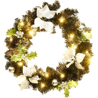 vidaXL Weihnachtskranz mit LED Schwarz 60 cm PVC - Schwarz, Silber