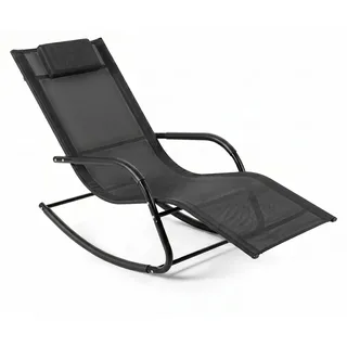 COSTWAY Schaukelliege mit Kopfstütze, Sonnenliege bis 160kg, Liegestuhl wetterfest, ergonomische Schwingliege Gartenliege Relaxliege, Schwarz - Schwarz