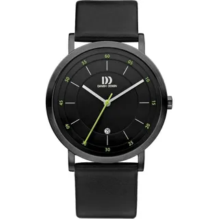 Danish Design Herren Analog Quarz Uhr mit Leder Armband 3314528 - Schwarz
