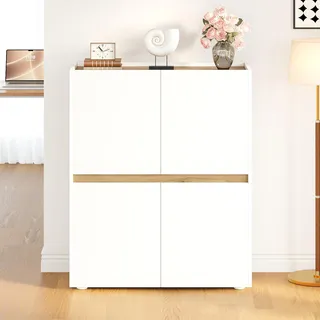 Flieks Sideboard mit Verstellbare Einlegeböden, Aktenschrank 90x40x110cm, Kommoden, Stauraumschrank, Weiß - Weiß