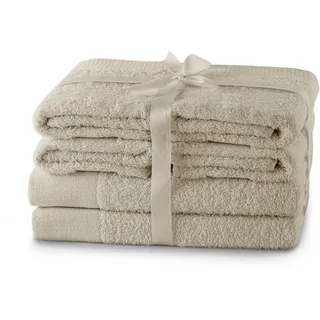 AmeliaHome Handtuch Set Beige 4 Handtücher 50x100 cm und 2 Duschtücher 70x140 cm 100% Baumwolle Qualität Saugfähig Cappuccino Amari