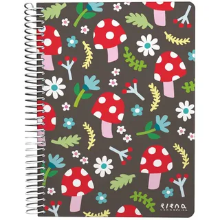 Grafoplás | Quadratisches Notizbuch | 80 Blatt kariert 4 x 4 90 g | Kunststoffdeckel | Spiralbindung | Design Elena Corredoira | Pilzkollektion | FSC zertifiziert