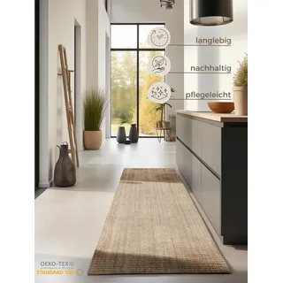 HANSE HOME Jute Teppich – Natur Wohnzimmerteppich aus 100% Jute - Handgewebt & Natürlich – Boho Naturfaser Wohnzimmer, Schlafzimmer, Esszimmer – Natur Gold, 80x200cm