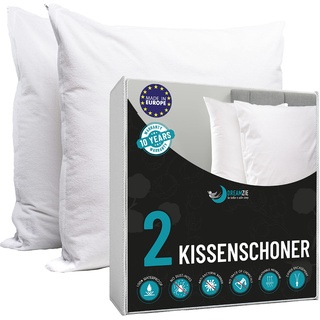 Dreamzie - Kissenbezug Wasserdichter 60 x 60 cm - 100% Baumwolle Stoff - Oeko TexÆ Zertifiziert - 2 St ̧ck Kissenschoner mit Reiflverschluss - Atmungsaktiv, Hypoallergen, Anti-Milben, Antibakteriell