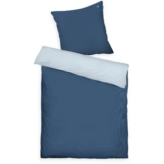 Herding Tom Tailor Satin-Bettwäsche, 80x80 cm + 135x200 cm, 100% Baumwolle, mit Papsel und Logo-Stickerei, Classic Check Dunkelblau, Hellblau (Dark Navy & Sky Blue)
