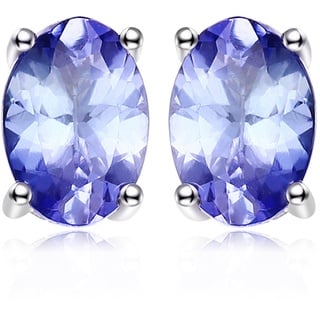 JewelryPalace Ovalschliff 1ct Echt Tansanit Solitär Ohrstecker Silber 925 Damen, Blau Naturstein Braut Schmuck Set, Ohrringe Silber Edelstein Mädchen, Ohrstecker Silber Klein Schmuck Frauen Geschenk