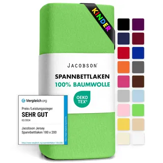 Jacobson Jersey Spannbettlaken Spannbetttuch Baumwolle Bettlaken (60x120-70x140 cm, Apfelgrün)