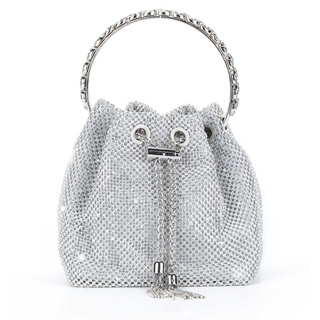 UBORSE Damen Clutch Abendtasche Glitzer Umhängetasche Kleine Pailletten Handtasche Schultertasche Kette Tasche Strass für Braut Hochzeit Party Disko - Silber