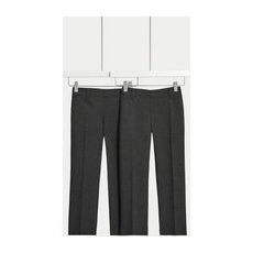 Boys M&S Collection 2pk Boys' Regular Leg Plus Waist School Trousers (2-18 Yrs) - Grey, Grey - 14-15