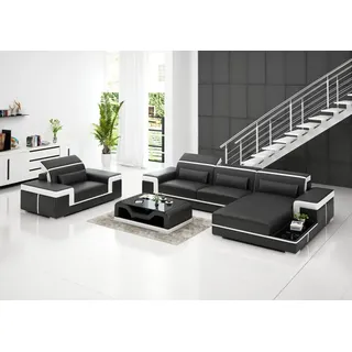Ecksofa Set Couch Polster Eck Garnitur Sessel Wohnlandschaft L Form Leder Orange - Orange