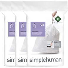 simplehuman CW0252 Code C passgenaue Müllbeutel, 10-12 Liter, 3 x Packung mit 20 (60 Stück), weißer Kunststoff
