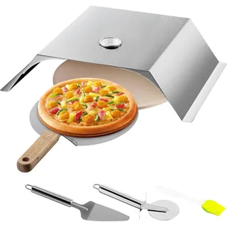 Pizzaofen-Set, Edelstahl-Grill-Pizzaofen, Pizzaofen-Set für die meisten 22-Zoll-Holzkohlegrills, Grill-Pizzaofen-Set inklusive Pizzakammer, 13-Zoll-runder Pizzastein, 10 x 11,8 Zoll große Pizzaschaufel - Silber