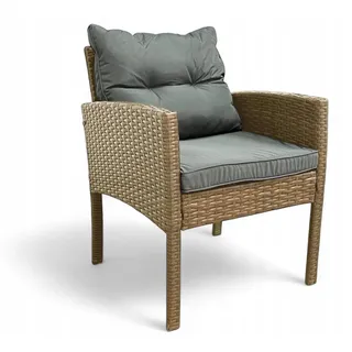 BETTSO Polyrattan Gartensessel KORFU Natur/Beige - Lounge-Sessel inkl. dicke Kissen in Grau - Wetterfest & UV-beständig - Ideal für Balkon & Terrasse - Beige
