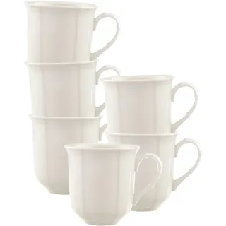 Becher VILLEROY & BOCH "Henkelbecher Manoir 300 ml 6er Set weiß", weiß, B:8,8cm H:9cm Ø:8,8cm, Porzellan, Trinkgefäße, Becher, Spülmaschinenfest, Mikrowellensicher