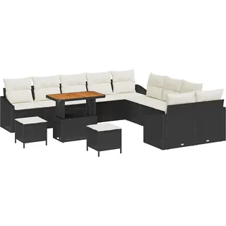 vidaXL Gartensofa-set mit Kissen 13 pcs Schwarz Poly-Rattan - Schwarz