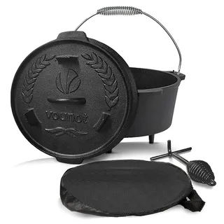 VOUNOT Dutch Oven Set 4,25 l Gusseisen schwarz