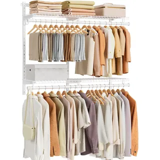 SONGMICS HOME Schwerlast Kleiderständer, Offener Kleiderschrank aus Stahl | Verstellbare Kleiderstange, (122-183) x 32,6 x 122,6 cm, für Schlafzimmer, Weiß, PATRIA Kollektion RGR031W01V1