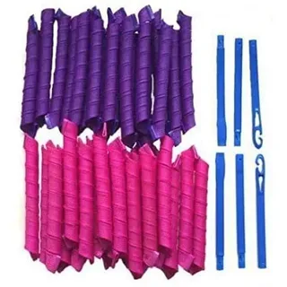 Dilara 40 Stück - Lockenwickler Curler über Nacht für Damen und Frauen von Zuhause ohne Hitze (Lila/Pink) inkl. Reisetasche!