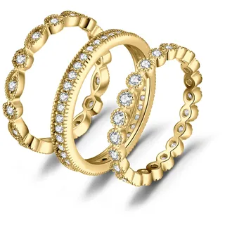 JewelryPalace Ewigkeitsring 3 Stapelringe Eheringe Ring Silber 925 Damen, Zirkonia Silberringe Trauringe Damenring Vorsteckring Gelb Gold Hochzeitsringe Antragsring Memoirering Ringe Set Schmuck 62