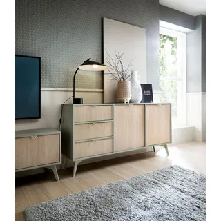 Kommode Sideboard Forest 158x38x80cm eukalyptusgrün Herringbone Skandi - Grün, Braun