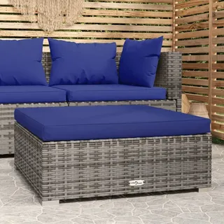 The Living Store Gartenhocker mit Kissen Grau 70x70x30 cm Poly Rattan - Grau