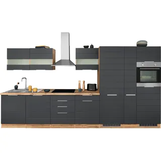 KOCHSTATION Küchenzeile »KS-Luhe« 390 cm breit, wahlweise mit oder ohne E-Geräten, gefräste MDF-Fronten, grau