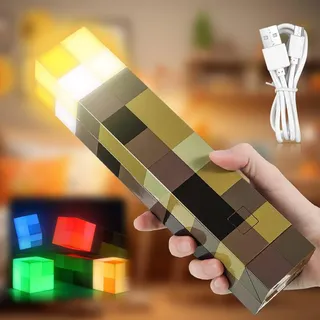 Fackel Lampe Wandlampe Miner Craft 28cm Nachtlampe USB Wiederaufladbare, Miner Game LED Lichter 4 Farbe Hand oder Wandhalterung Beleuchtung Nachttischlampe für Kinder Geschenke, Zimmer & Party-Deko
