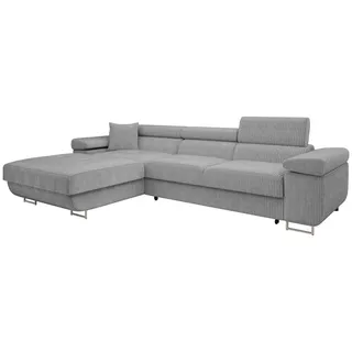 Mirjan24 Ecksofa Torezio Mini Cord, Stilvoll Eckcouch mit Bettkasten und Schlaffunktion, Einstellbare Kopfstützen, 280x170x70-90 cm (Farbe: Poso 110, Seite: Links) - Grau