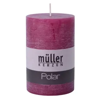 Müller Kerzen Polar Stumpenkerzen 120/78mm, Raureif-Effekt, Hochwertige Stumpen für langanhaltende gemütliche Stimmung, 1 Packung = 4 Stück, beere