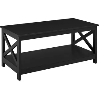 Yaheetech Couchtisch Kaffeetisch mit 2 Ablagen Sofatisch X-Form Stütze Wohnzimmertisch aus Holz Einfacher Aufbau Moderner Beistelltisch für Wohnzimmer/Balkon/Büro, 100 x 50 x 45 cm Schwarz